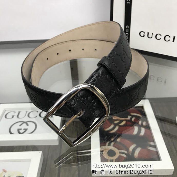 GUCCI古馳 官網新款 正品規格 原單品質 頭層小牛皮壓大花 日字型針扣 男士皮帶  xfp1305